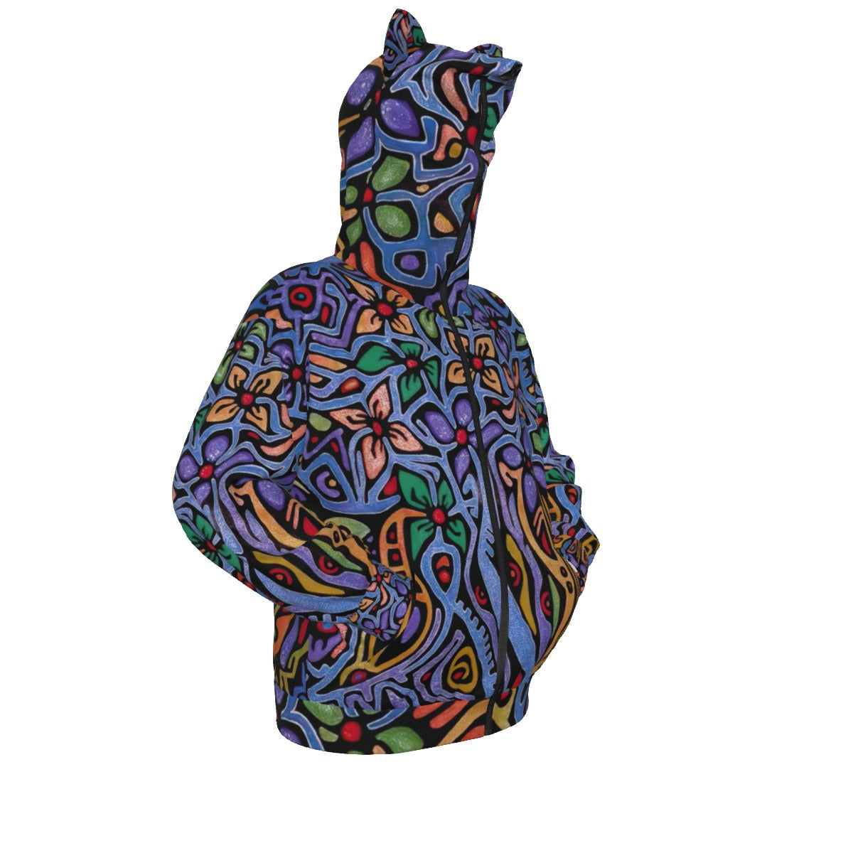 Chaospattern- Wild Mind Cat Hoodie With Zipper Closure